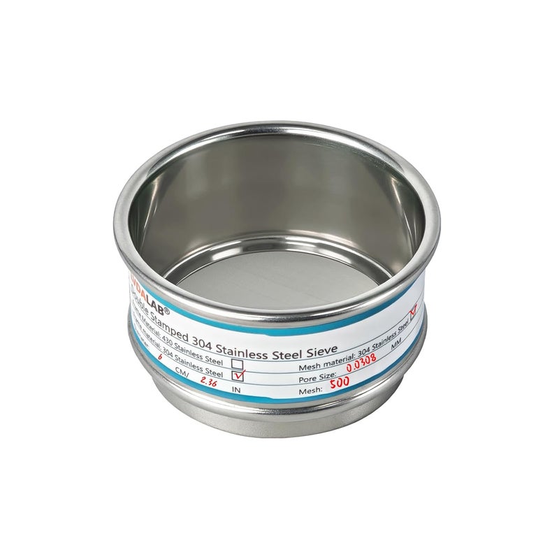 LVDALAB Full 304 Stainless Steel Mesh Sieve Screen, 500 Mesh (0.03mm) Aperture, 2.4inch(6CM) Dia Standard Sample Analysis Test Sieves Sifters Strainer for Industrial Laboratory Homes - Image 1